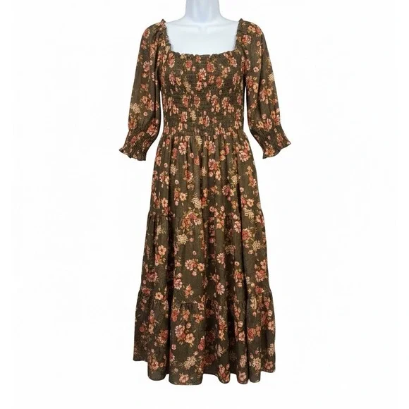Baltic Born Olive Green Floral Maxi Dress with Pink Flowers - Picture 1 of 13